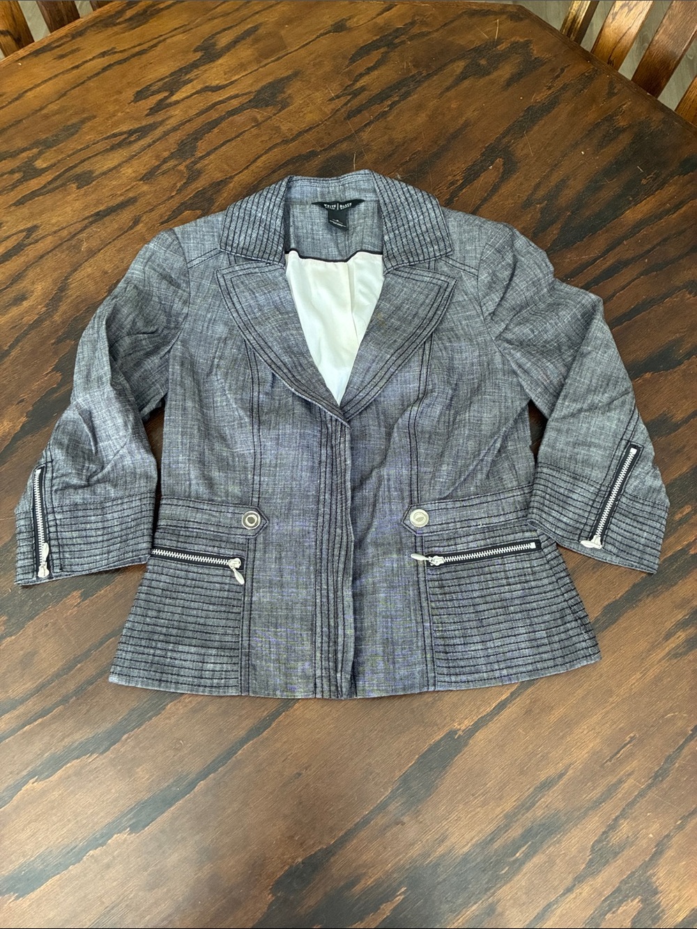 White House Black Market Gray Blazer with Zip Details